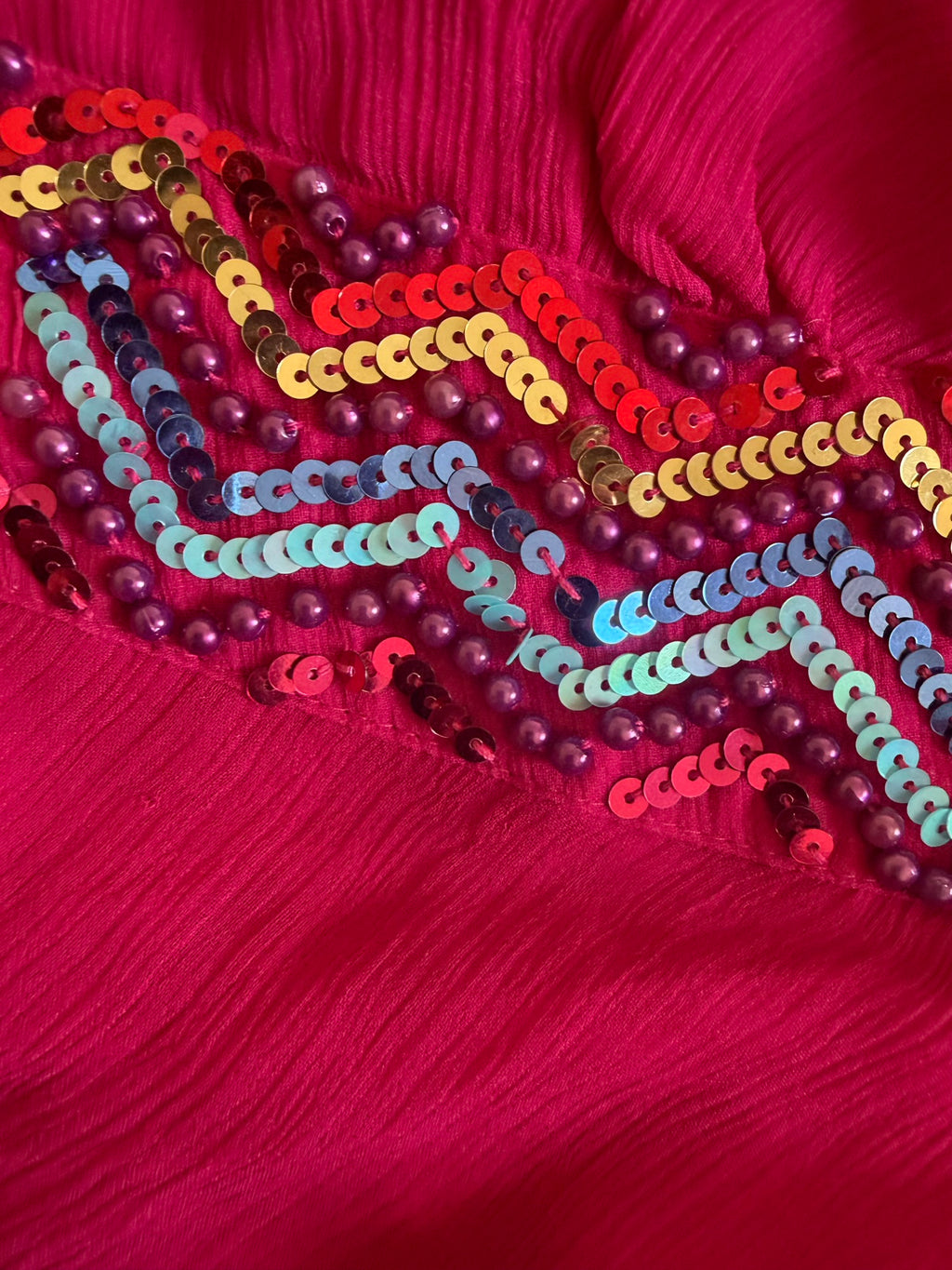 Vintage Y2K cerise silk halterneck cami with beaded and sequin detail with key hole