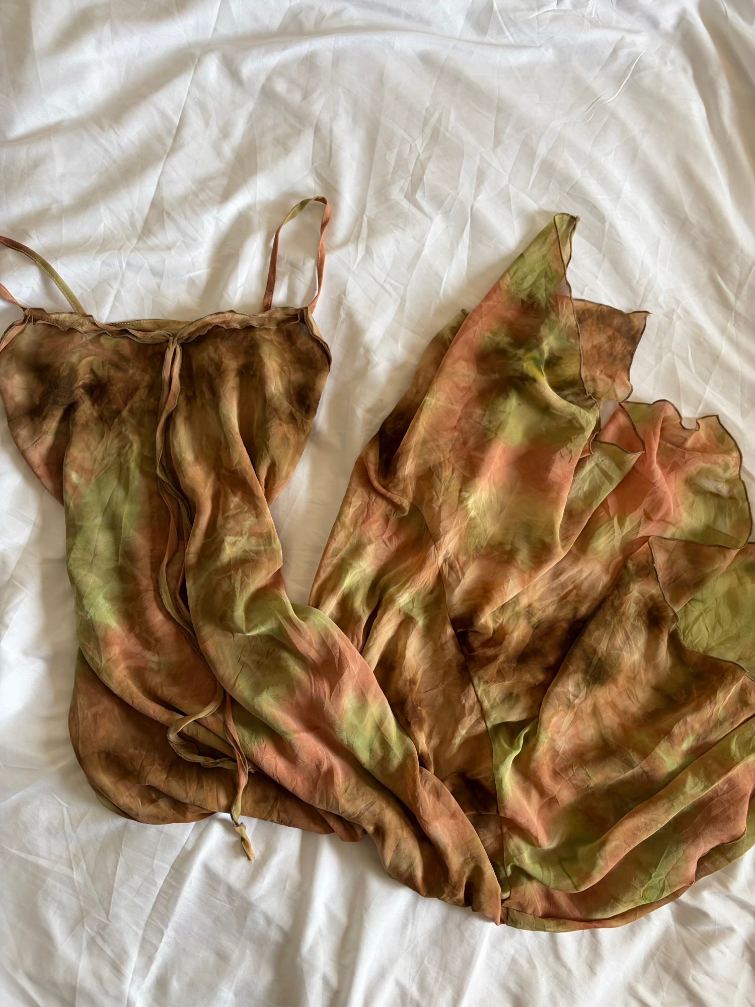 Vintage 1990s Tie Dye Asymmetrical Ruffle Hem Forest Fairy Maxi Dress