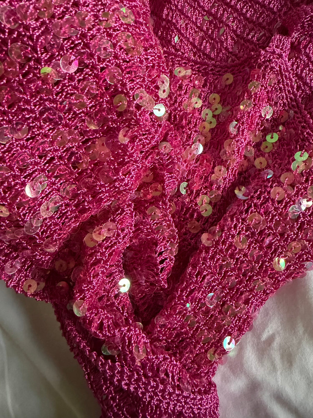 Vintage Y2K cerise pink crochet iridescent sequin cami