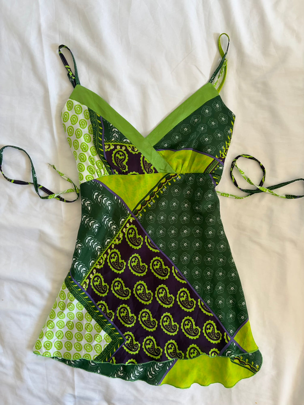 Vintage Y2K Green Paisley Tie Back Italian Cami