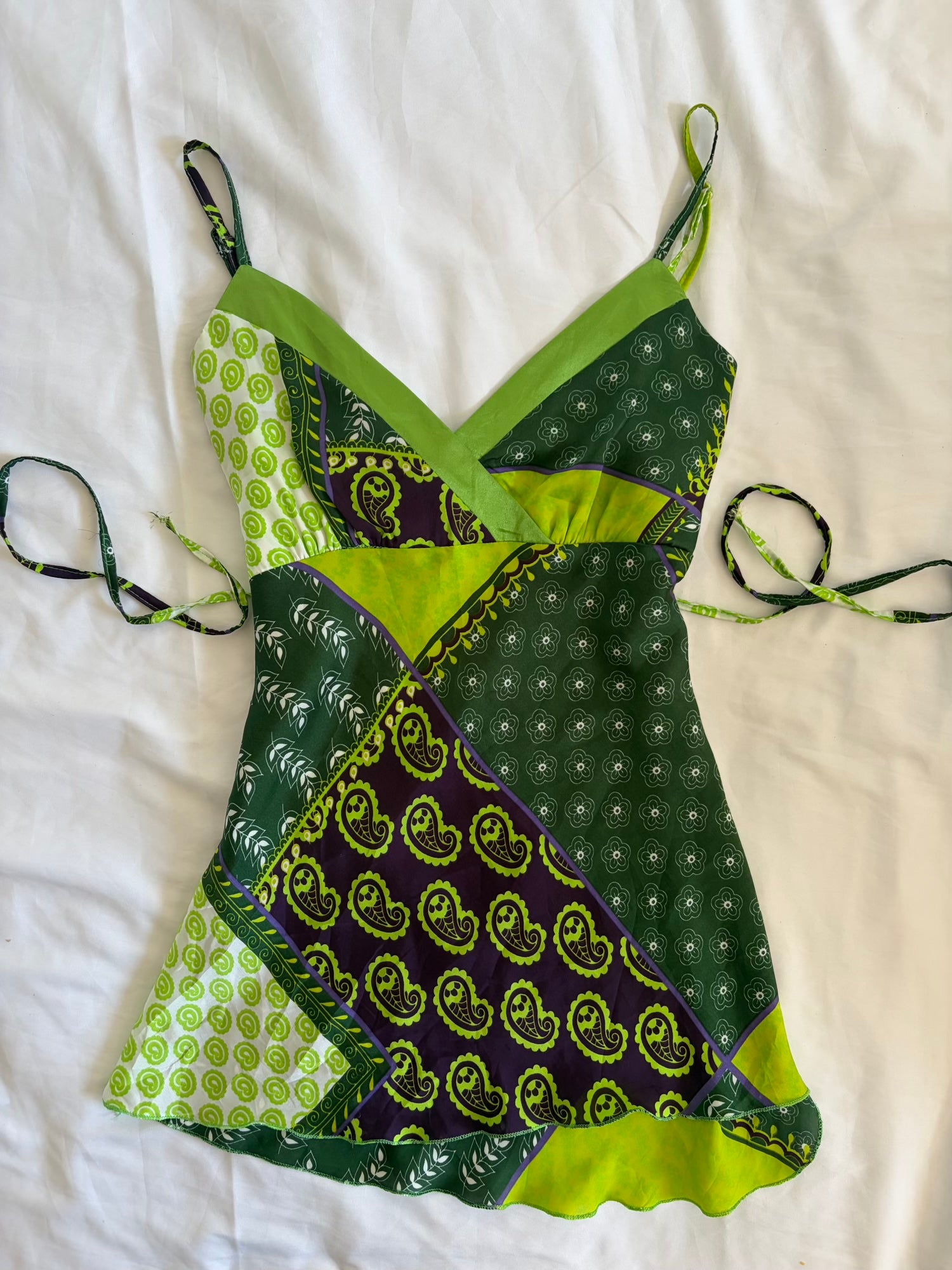 Vintage Y2K Green Paisley Tie Back Italian Cami