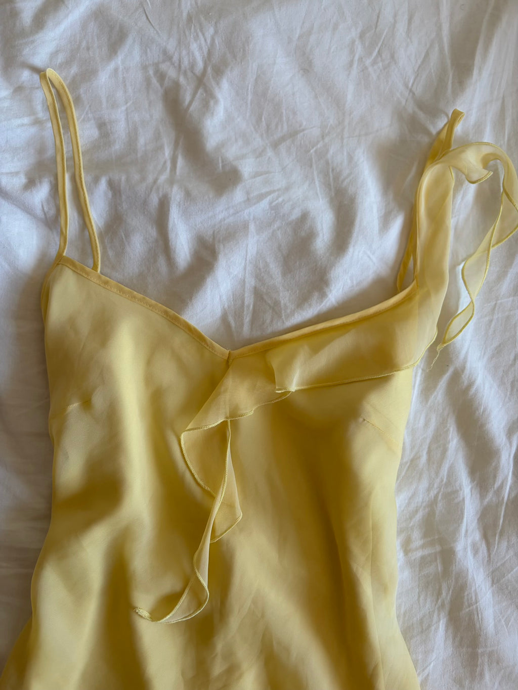 Vintage Y2K butter yellow asymmetrical hem fairy cami with ruffle sleeve detail