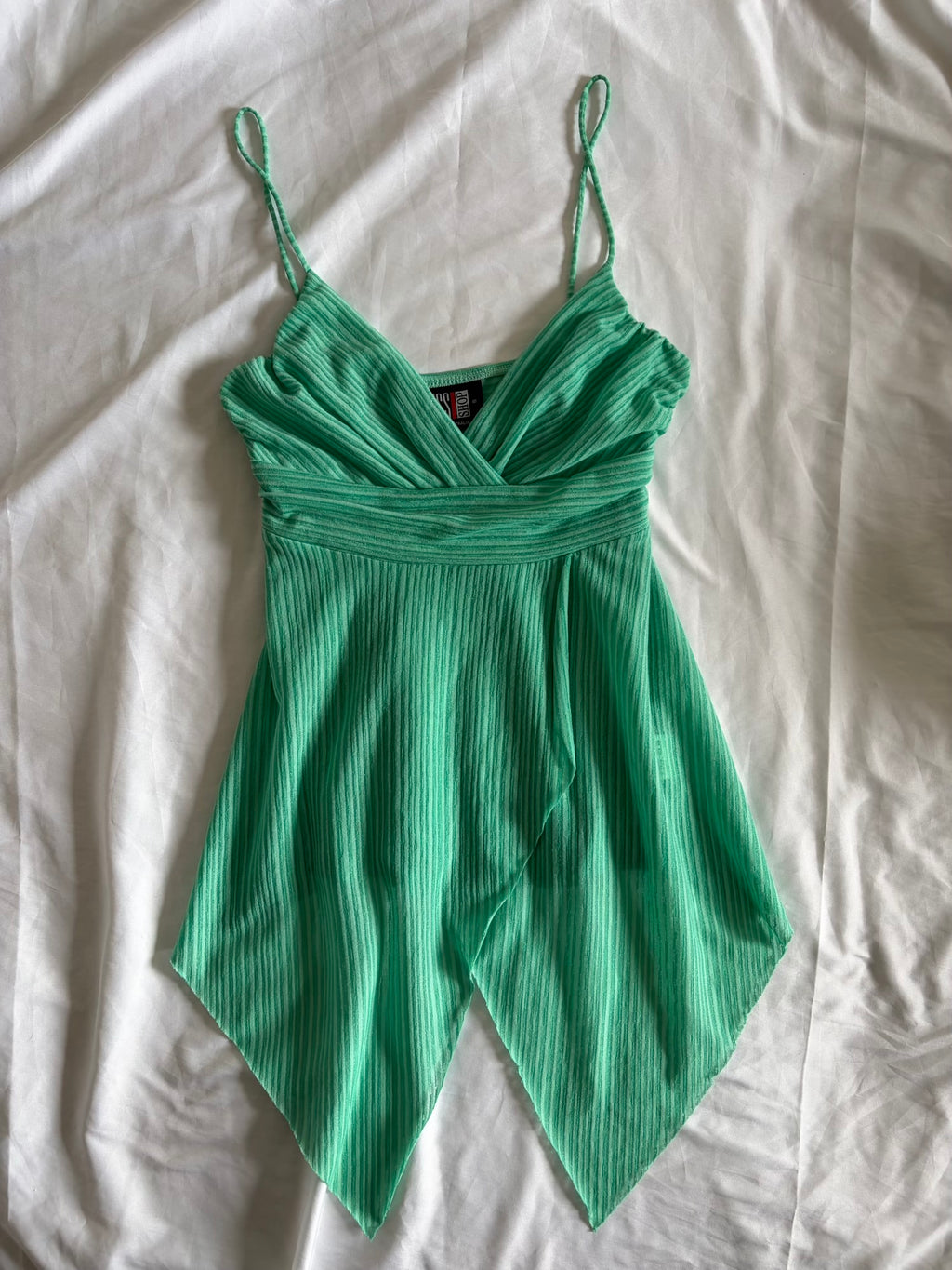 Vintage Y2K Turquoise Pinstripe Handkerchief Hem Cami