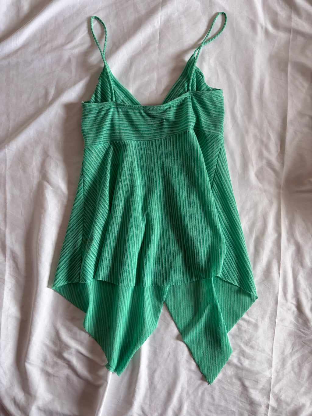 Vintage Y2K Turquoise Pinstripe Handkerchief Hem Cami