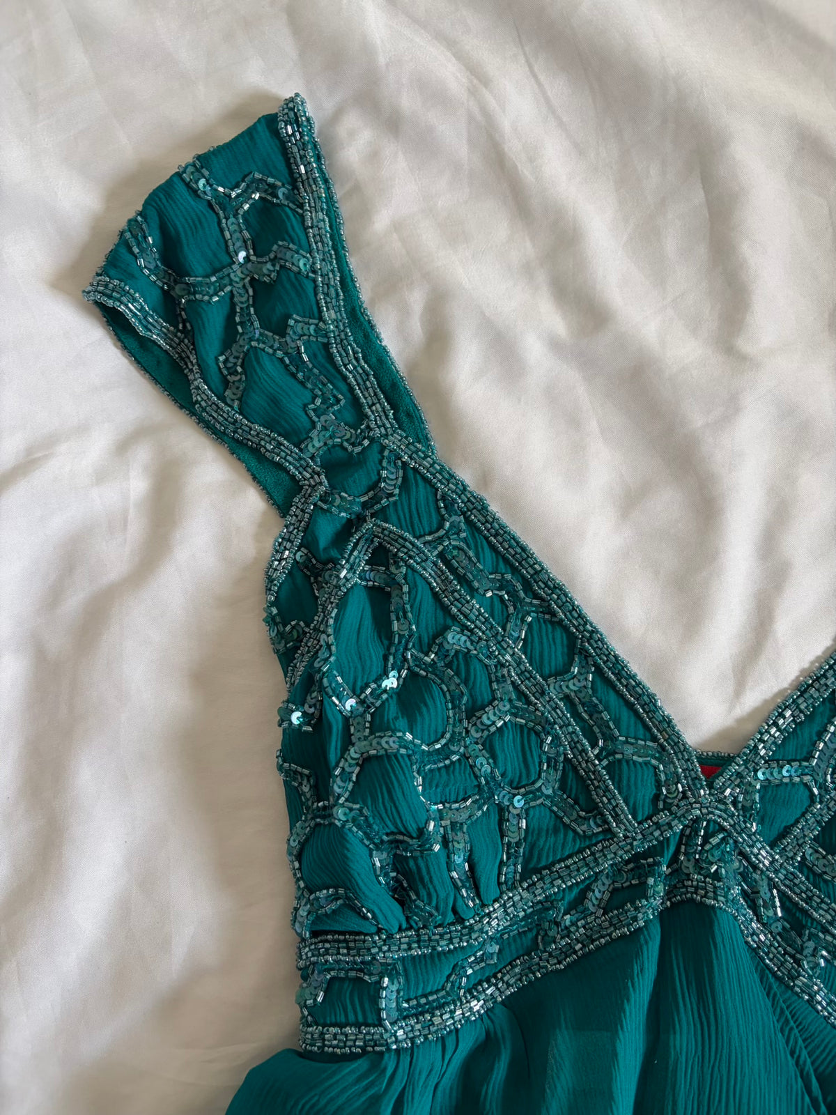 Vintage 2000s Aftershock Silk Teal Beaded Blouse
