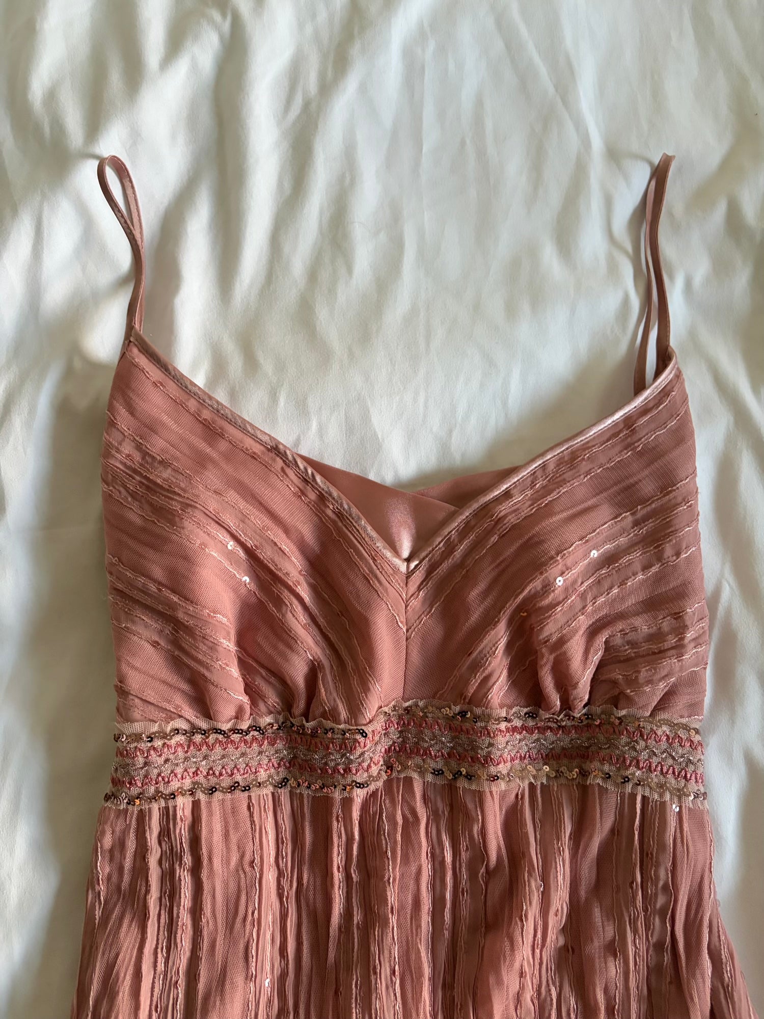 Vintage Y2K dusty pink cami with underbust sequin detail and sequins all over