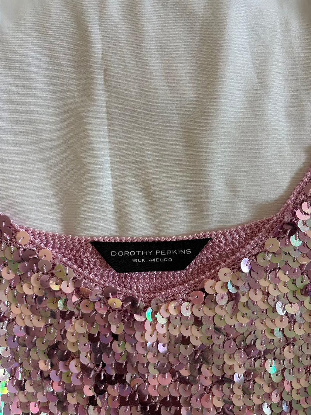 Vintage Y2K Pink Iridescent Tricolour Crochet Sequin Cami