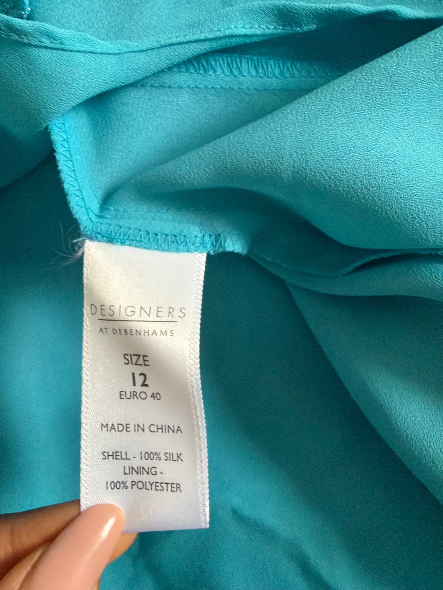 Vintage 1990s Turquoise Silk Asymmetrical Hem Dress with Mini Flowers and Beads