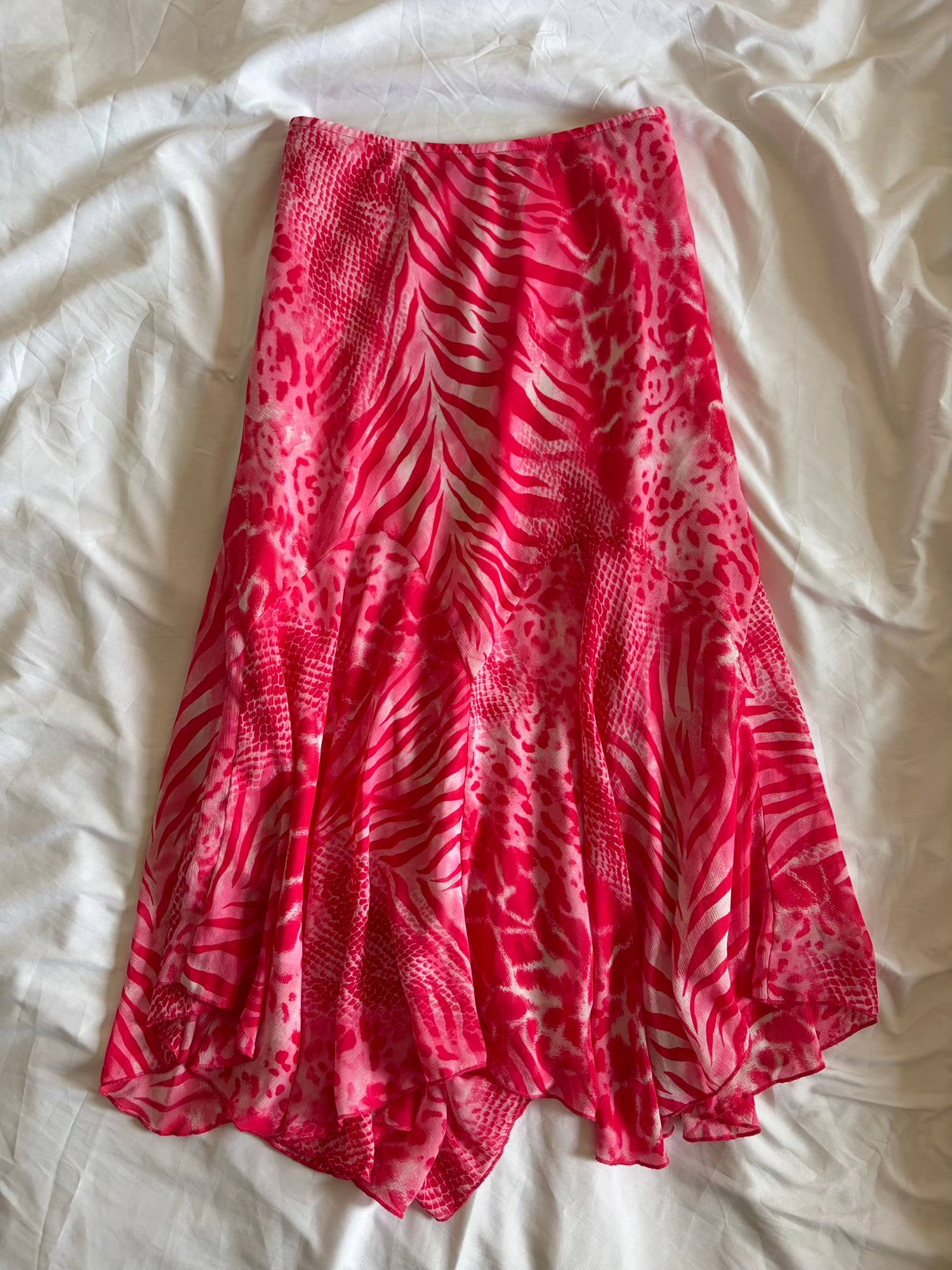 Vintage Y2K Neon Pink Mermaid Hem Leopard and Zebra Print Maxi Skirt