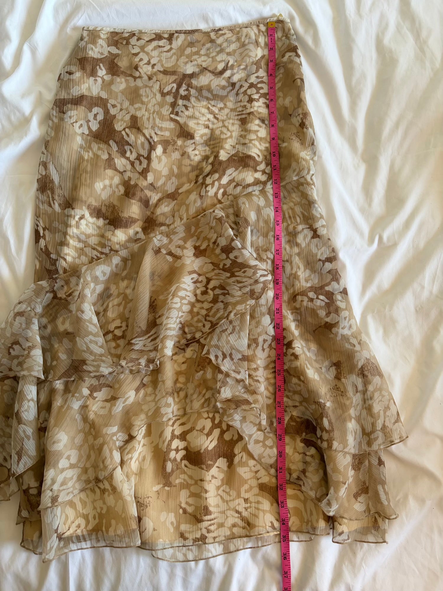 Vintage 1990s archival style champagne and brown ruffle asymmetrical hem fairy skirt