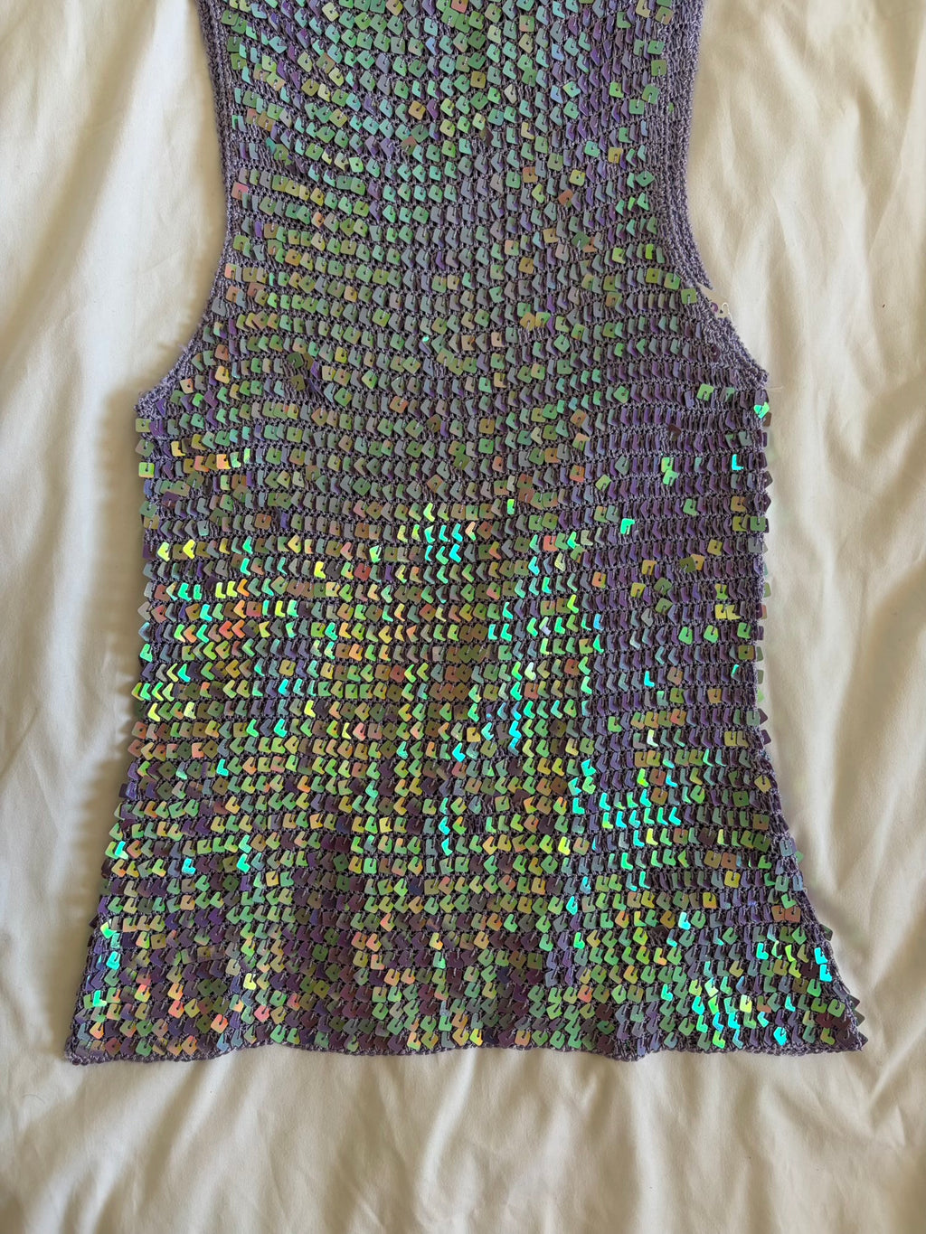 Vintage Y2K lilac boatneck crochet sequin cami top with keyhole closure