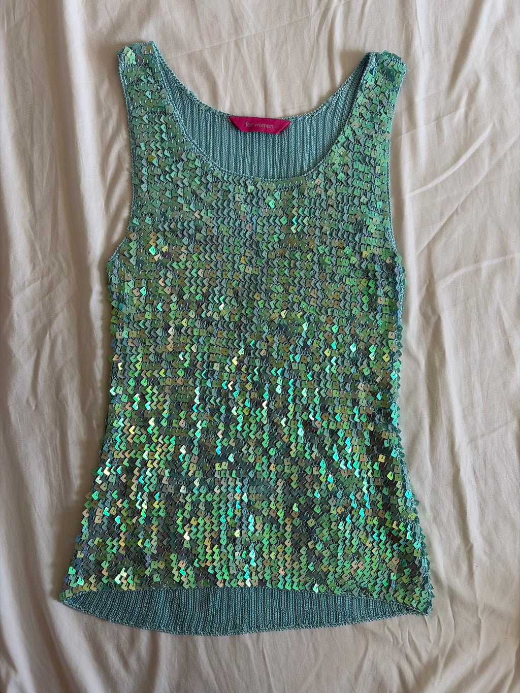 Vintage Y2K Turquoise Crochet Sequin Tank Top