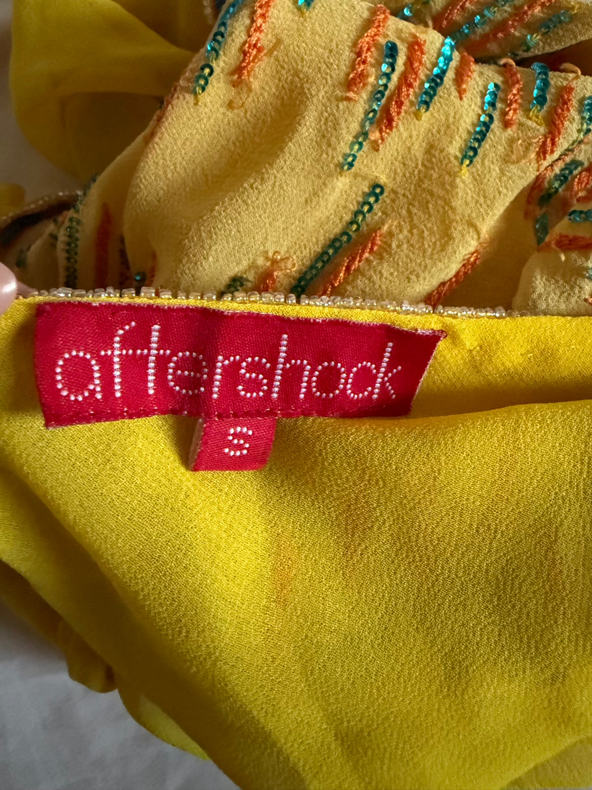 Vintage 2000s Aftershock Sunburst Yellow Silk Cami with Embroidery and Sequins