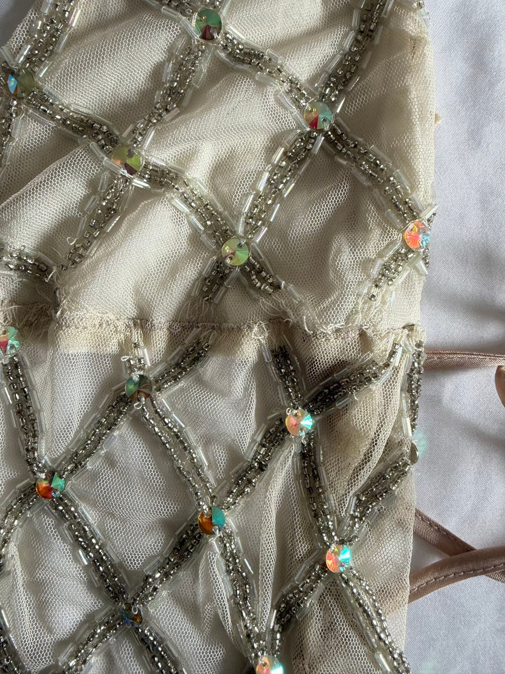Handmade Backless Cream Cami with Beads and Iridescent Sequins