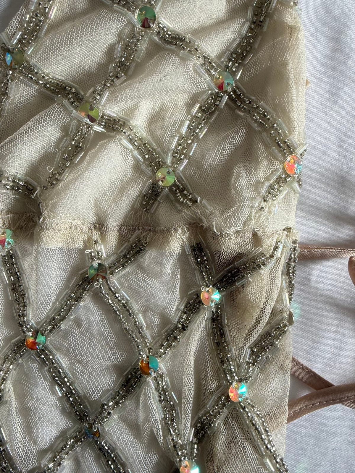 Handmade Backless Cream Cami with Beads and Iridescent Sequins