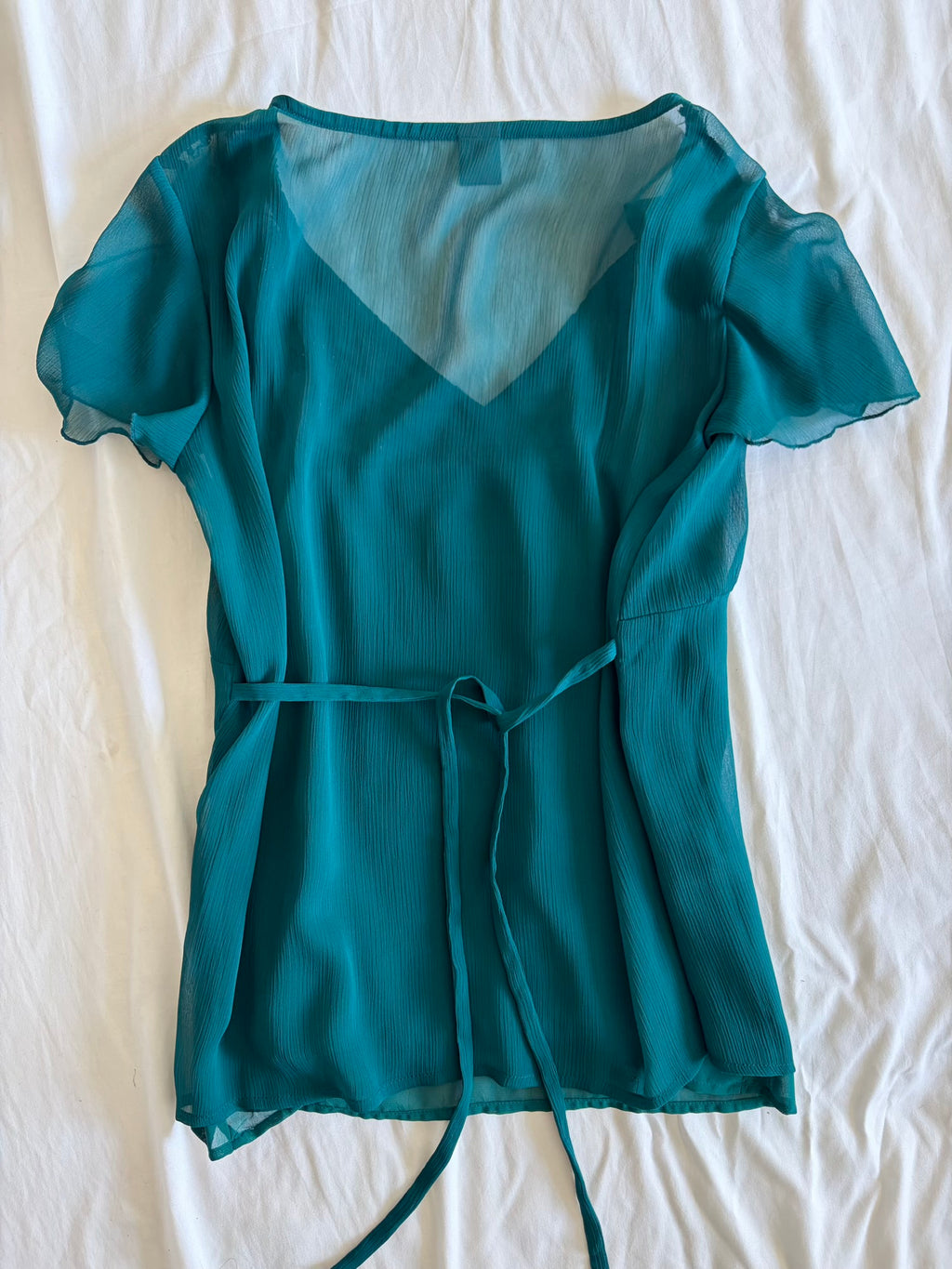 Vintage Y2K Teal Sequin Top with Side Ties and Built-In Cami