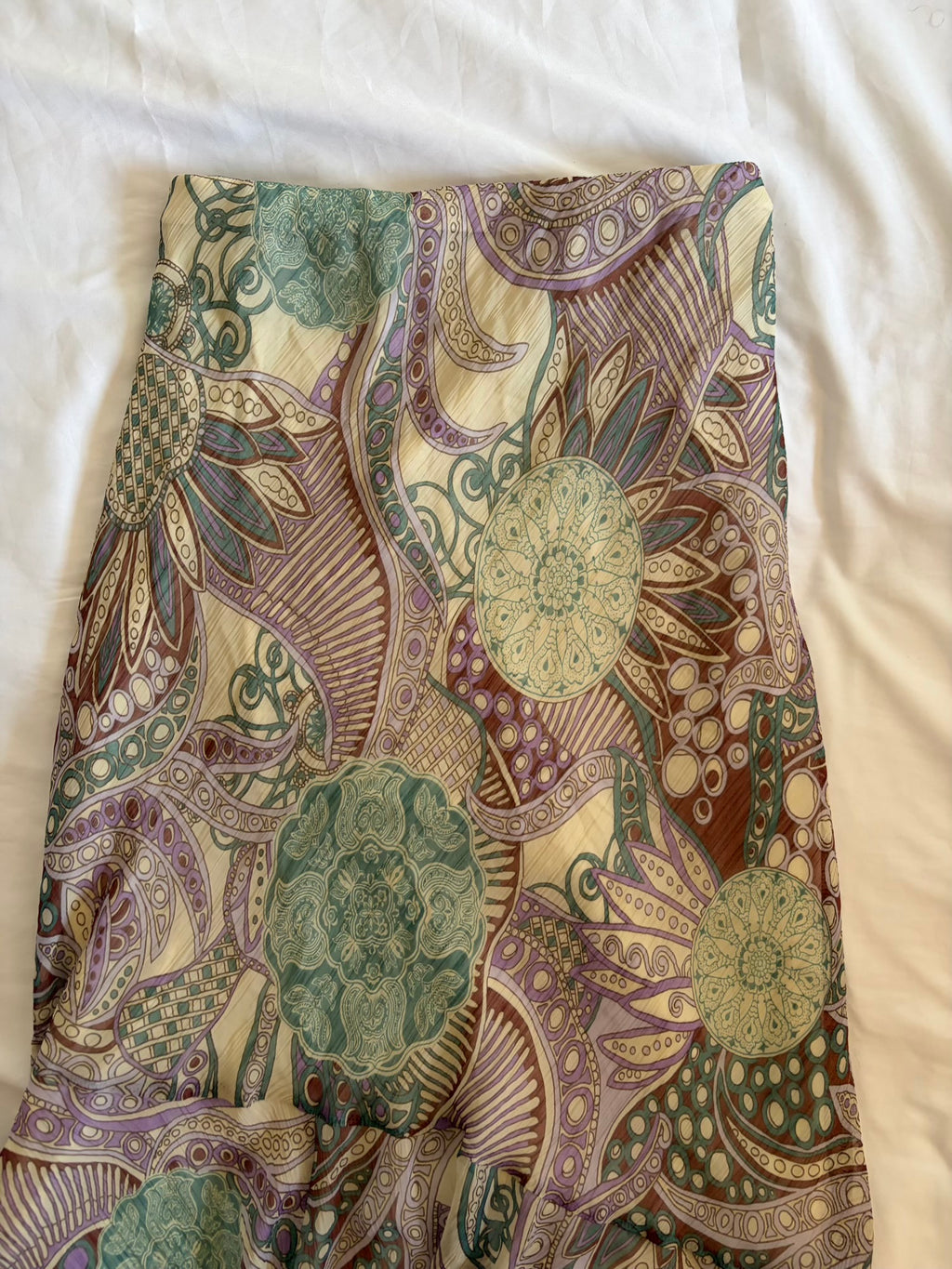 Vintage Y2K Purple and Green Floral Paisley Mermaid Hem Skirt