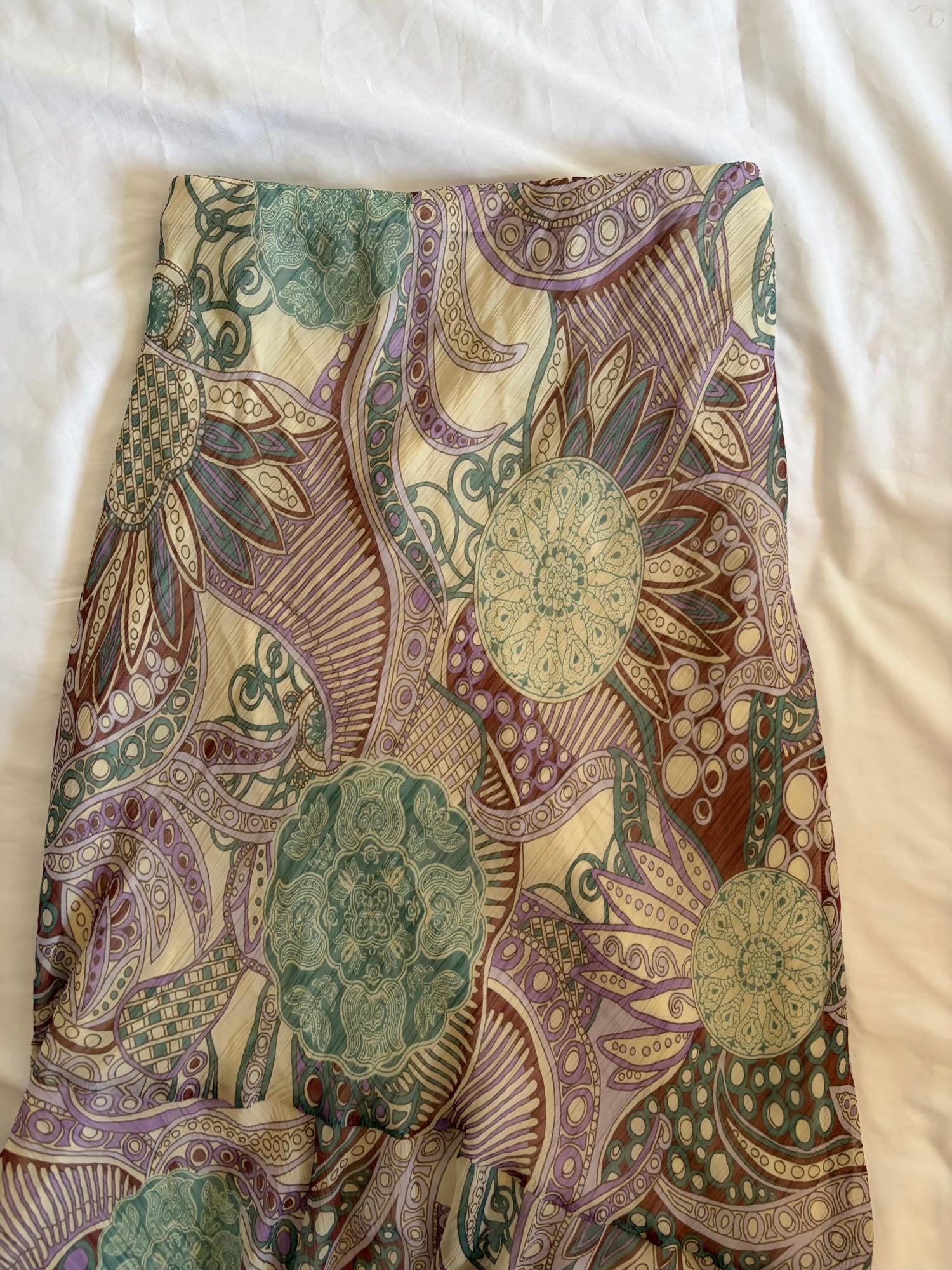 Vintage Y2K Purple and Green Floral Paisley Mermaid Hem Skirt