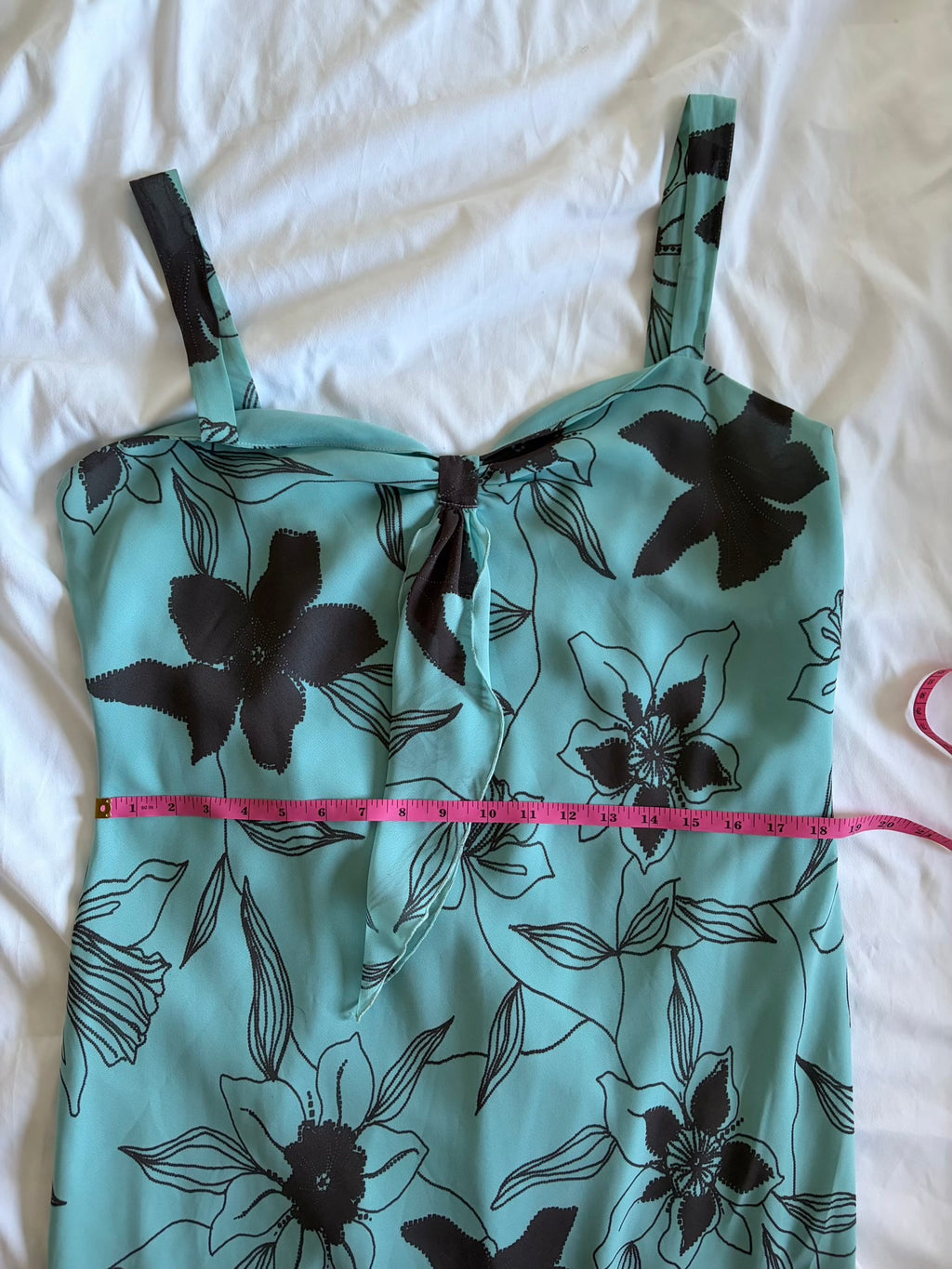 Vintage Y2K turquoise and brown floral romantic floaty midi dress