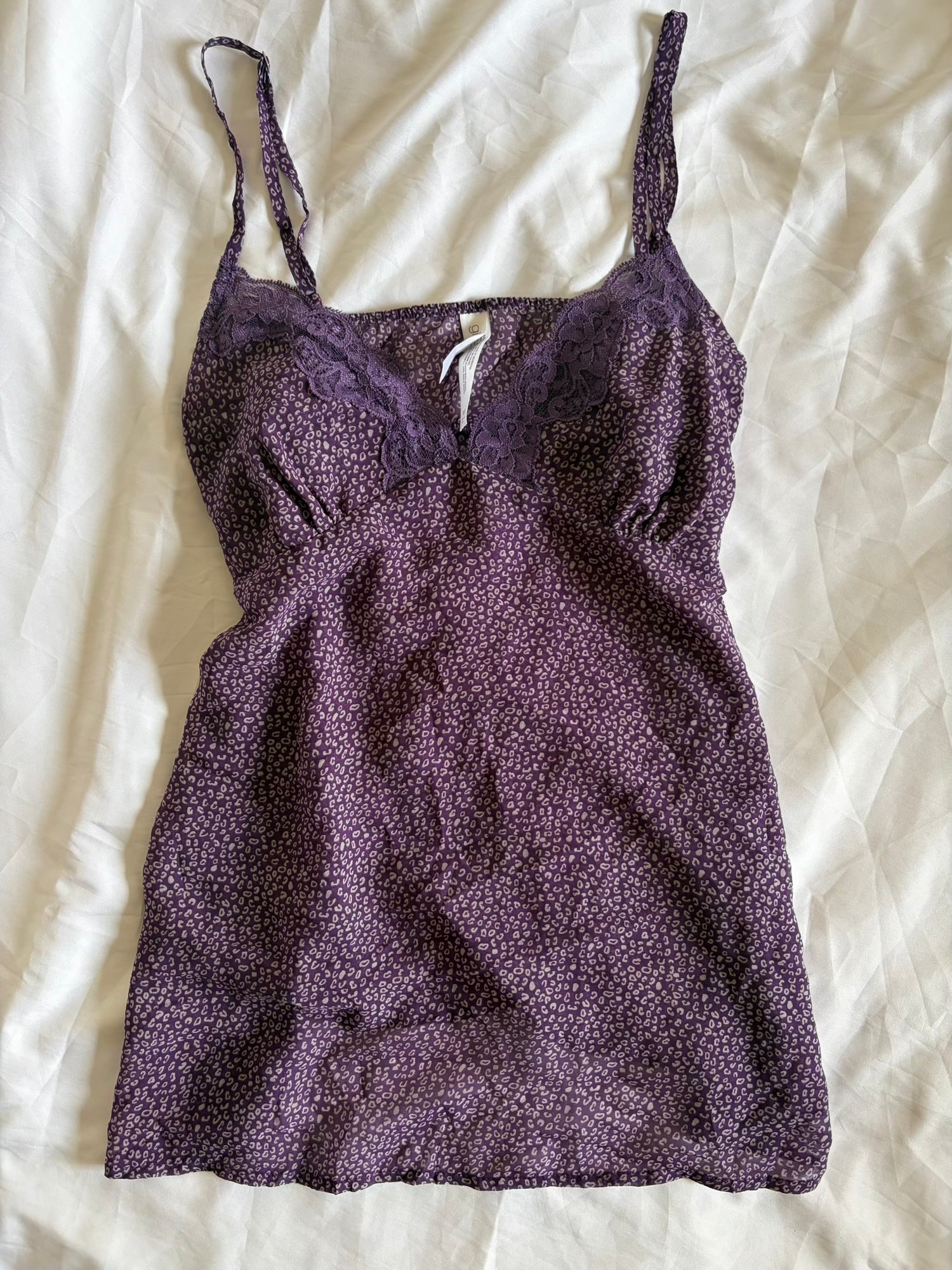 Vintage 1990s Purple Leopard Print Cami with Lace Detail on the Cups