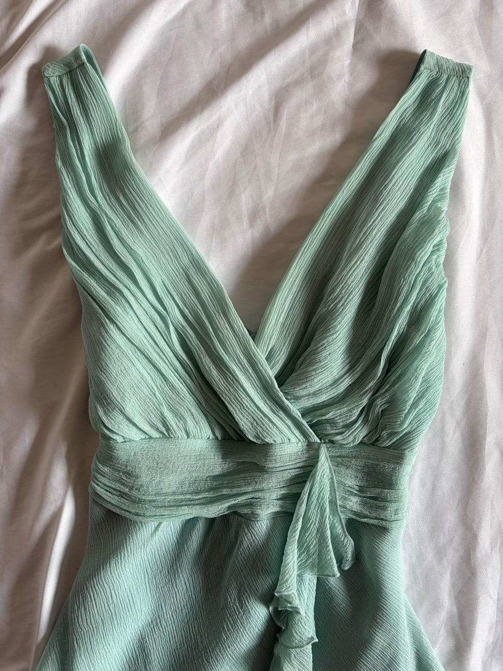 Vintage Y2K Silk Turquoise Top with Ruffle Detail