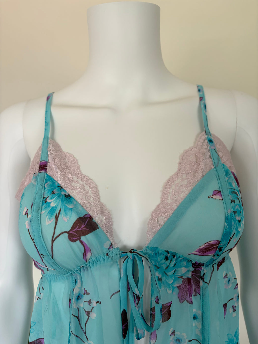 Vintage 2000s Blue Floral Tie-Bust Lace Cami