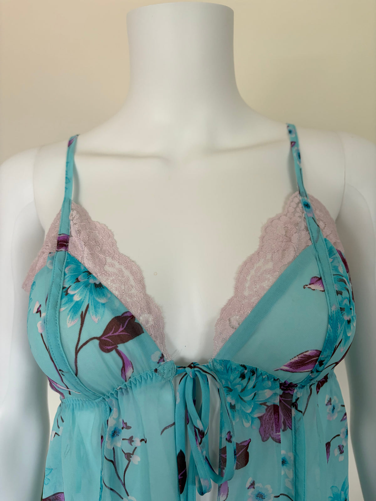 Vintage 2000s Blue Floral Tie-Bust Lace Cami
