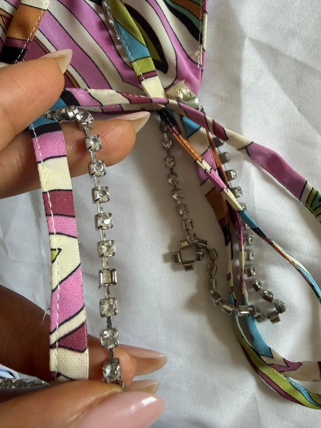 Vintage Y2K Japanese Pucci Inspired Asymmetrical Hem Cami with Diamonte Straps