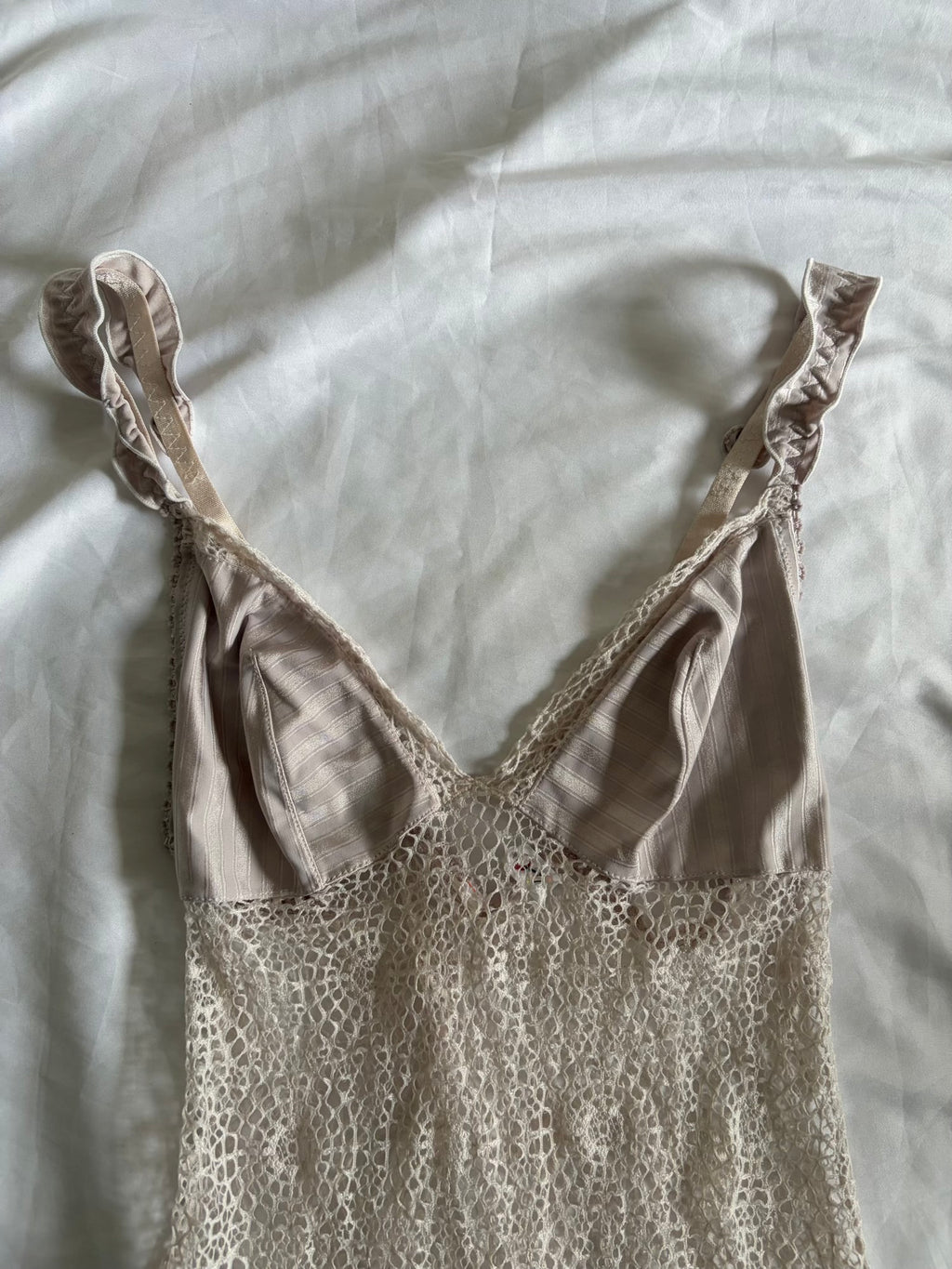 Vintage 1990s Crochet Mesh Babydoll Mini with Pinstripe Detail
