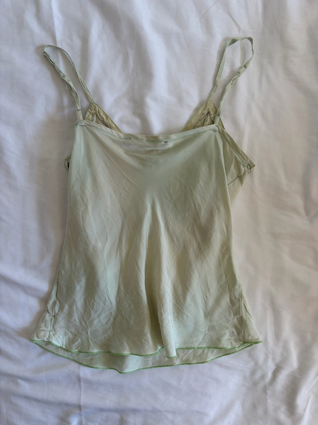 Vintage 1990s Mint Green Silk Cami with Embellishment and Beads
