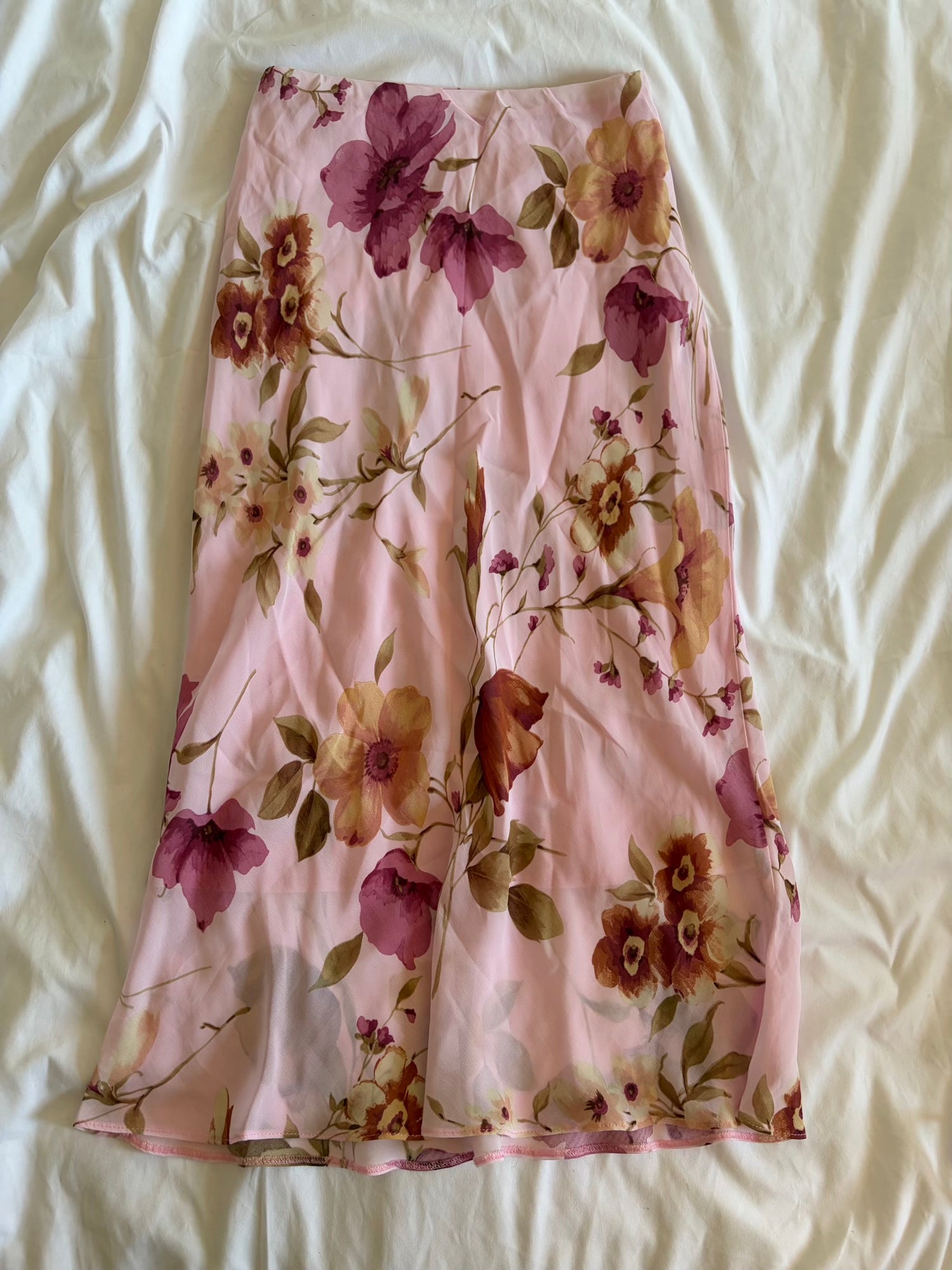 Vintage 1990s baby pink floral midi skirt