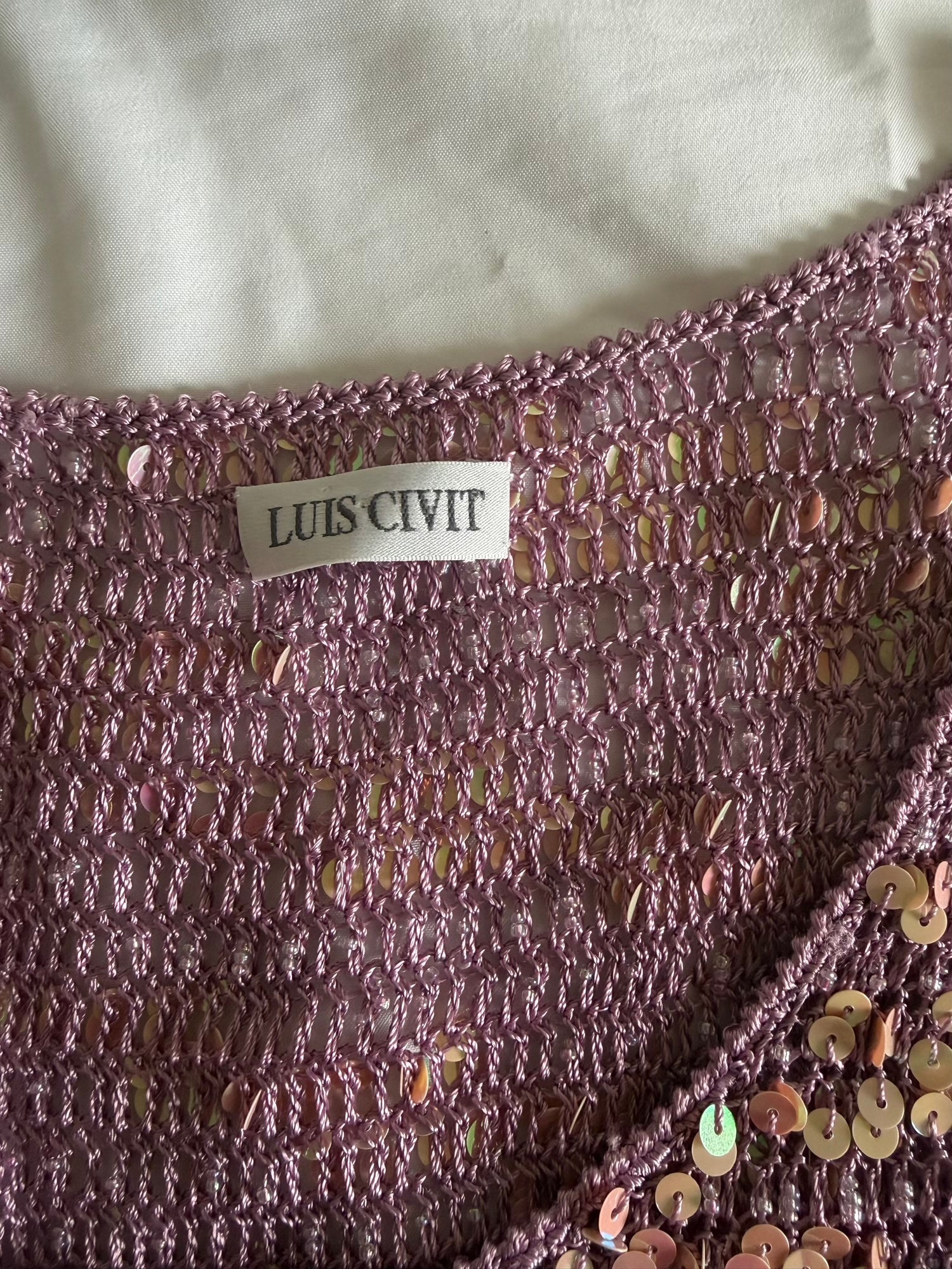 Vintage Y2K lilac and pink sequin crochet cami