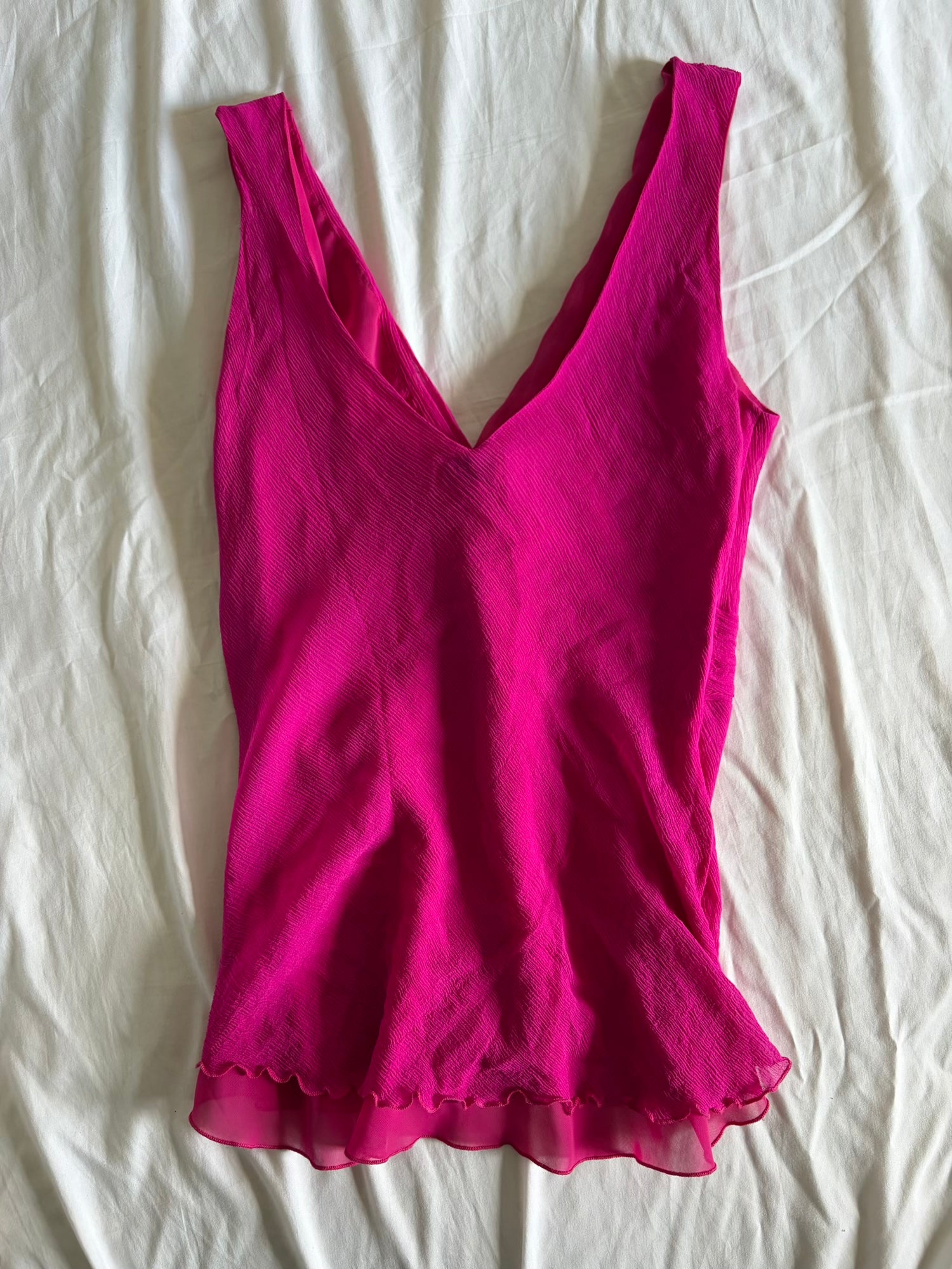 Vintage Y2K Hot Pink Silk Floaty Top with Silver Embellishment