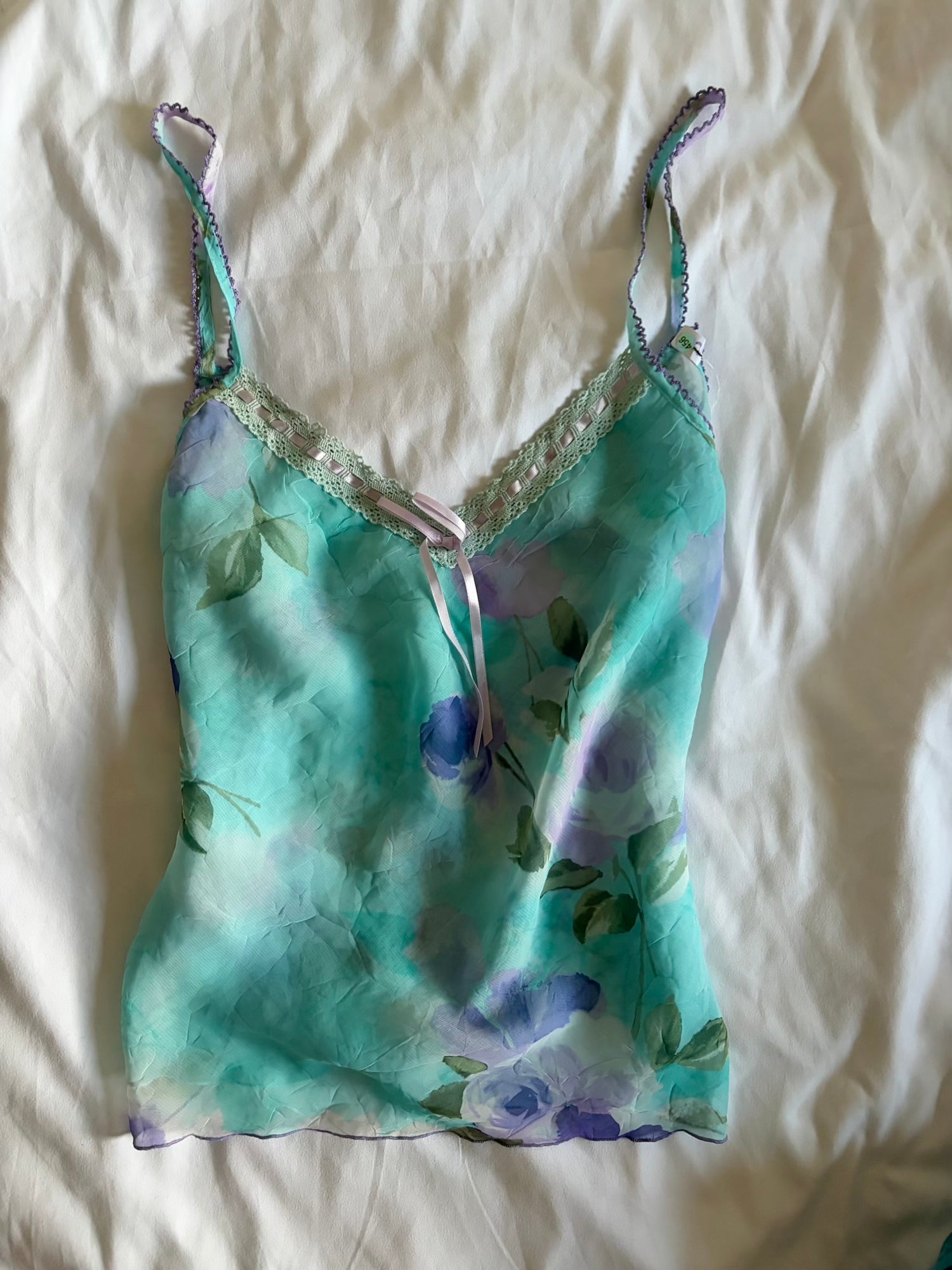 Vintage Y2K blue and lilac semi sheer floral cami