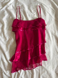 Vintage Y2K hot pink asymmetrical hem ruffle cami with sequin detail