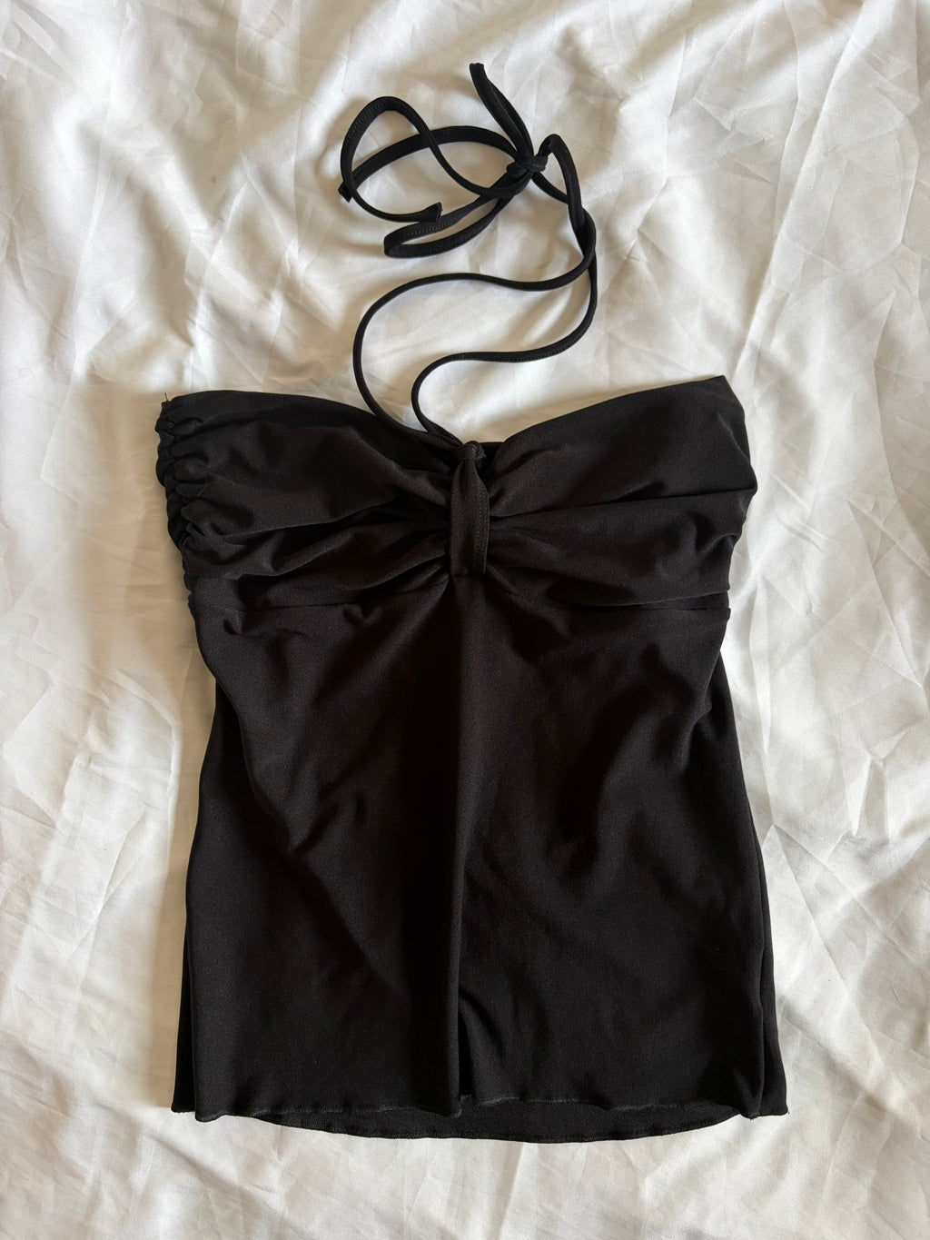 Vintage 1990s Black Ruched Bust Bandeau Halterneck Cami