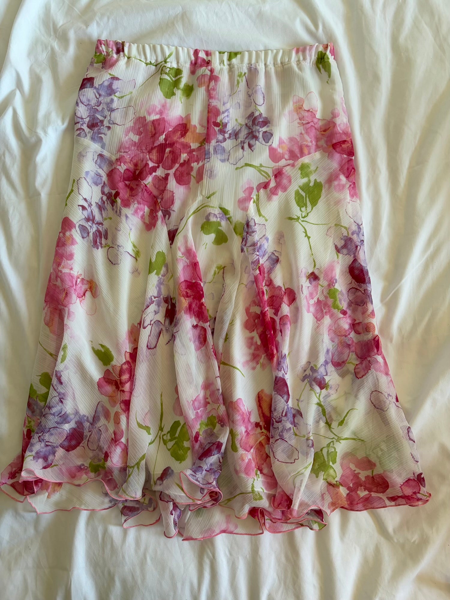 Vintage 1990s Italian cream romantic midi skirt with pastel florals