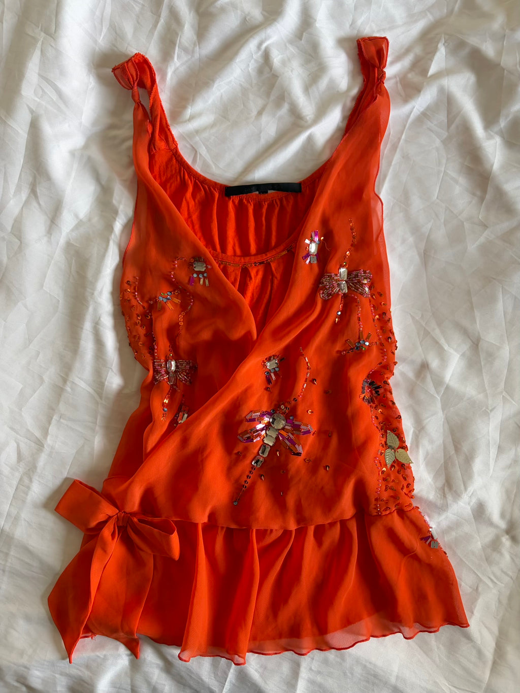 Vintage Y2K Orange Dragonfly Embellished Cami