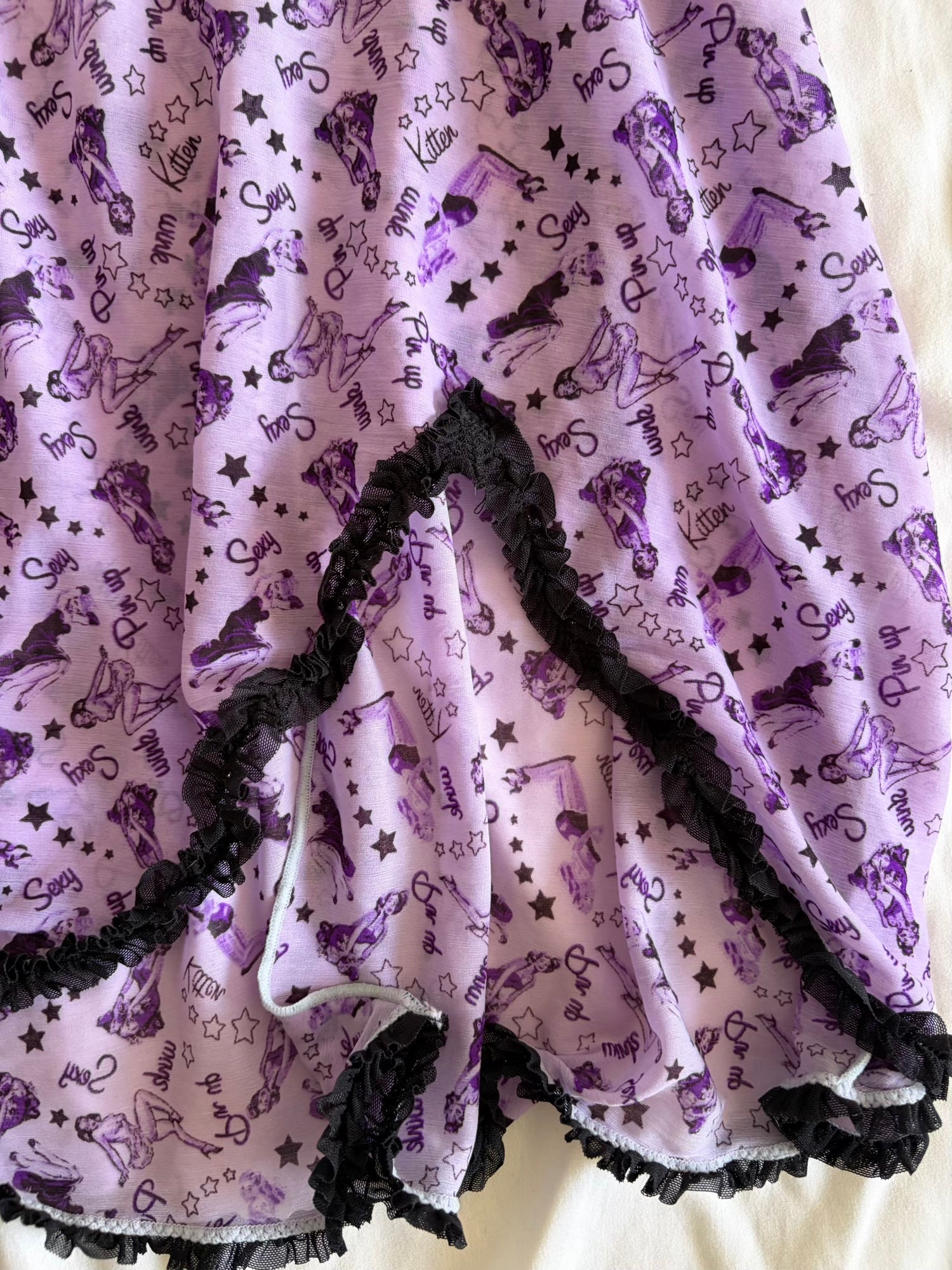 Vintage Y2K Rare Purple Pin Up Graphic Floaty Baby Doll Cami