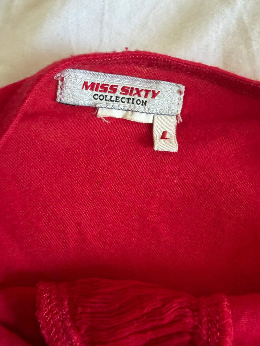 Vintage 1990s Miss Sixty red knot bust cami with contrast panel silver badge