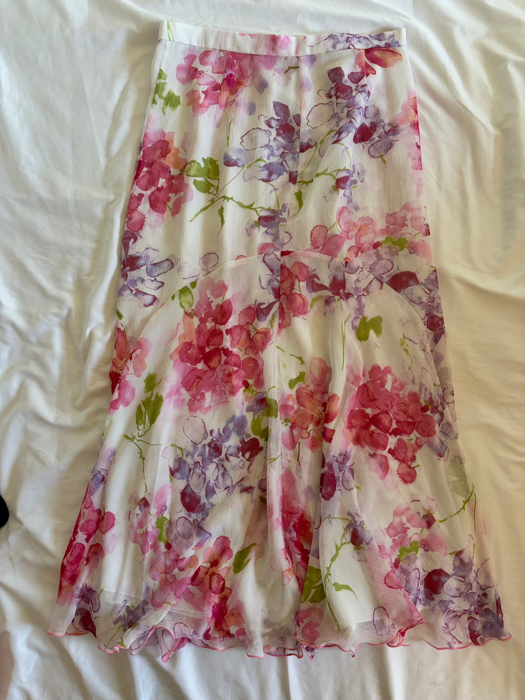 Vintage 1990s Italian Cream Romantic Midi Skirt with Pastel Florals