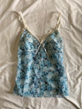 Vintage Y2K Blue Floral Micromesh Graphic Cami