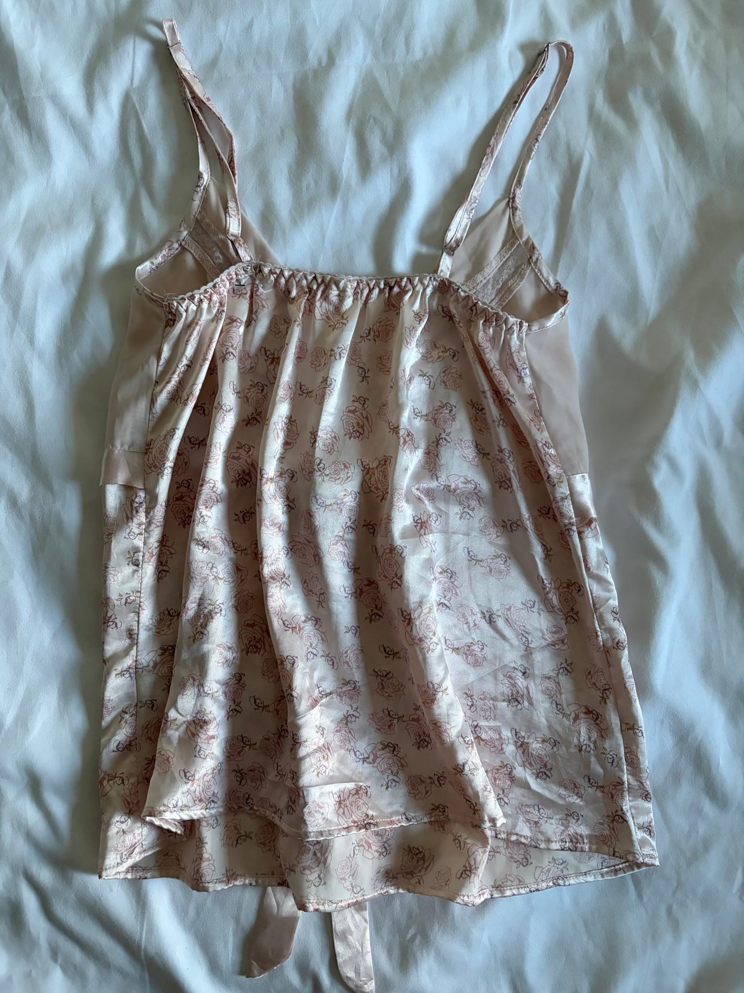 Vintage Y2K Japanese baby pink cami with embroidery on the bust and sequins with ribbon