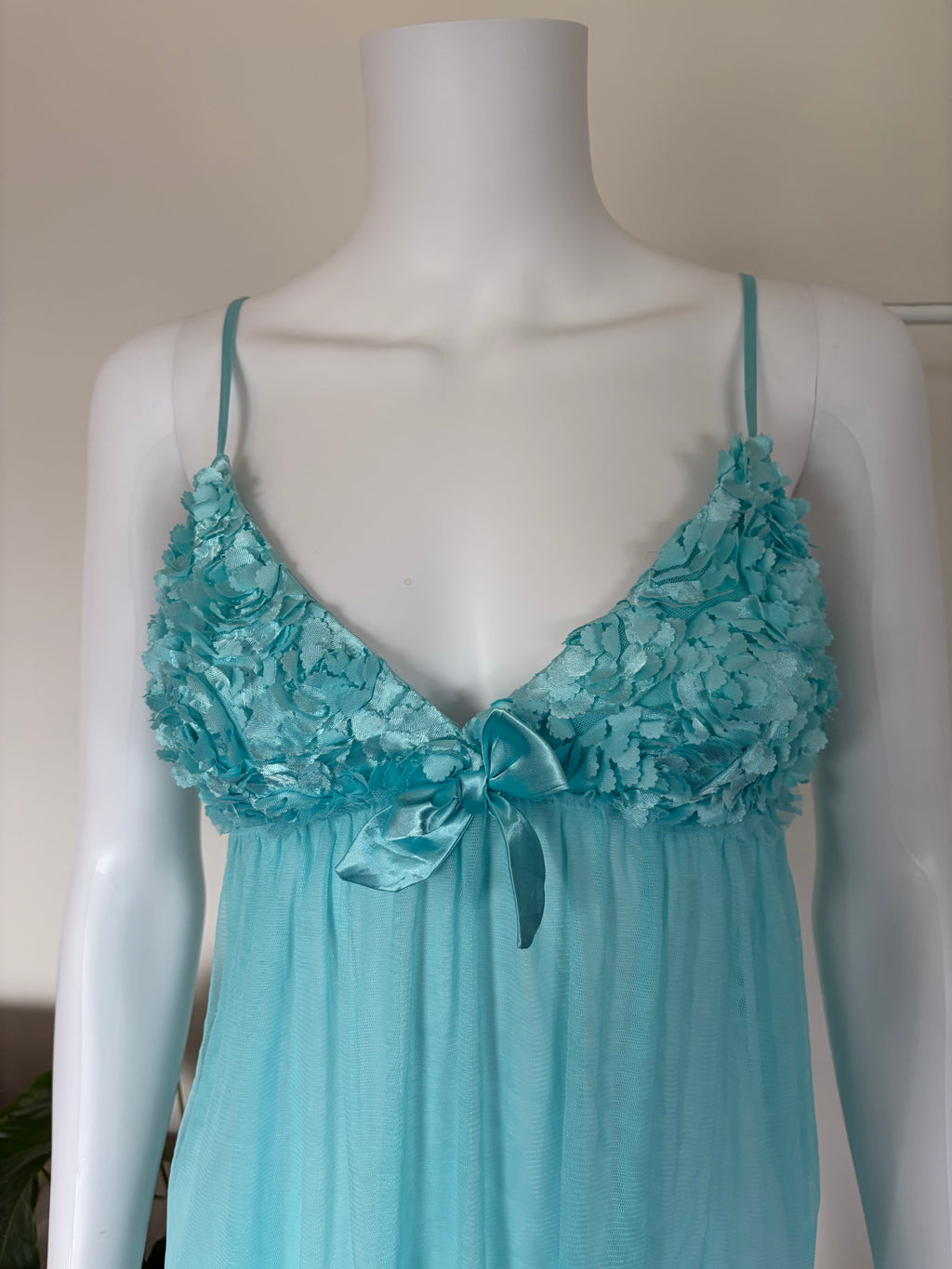 Vintage 2000s Aqua Blue Babydoll with Textured Cups