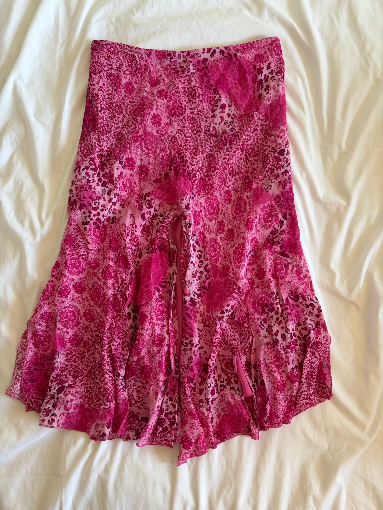 Vintage Y2K pink paisley and floral mermaid fairy hem midi skirt