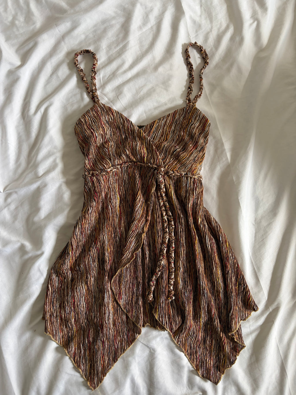 Vintage 2000s Handkerchief Hem Autumnal Cami with Braided Straps