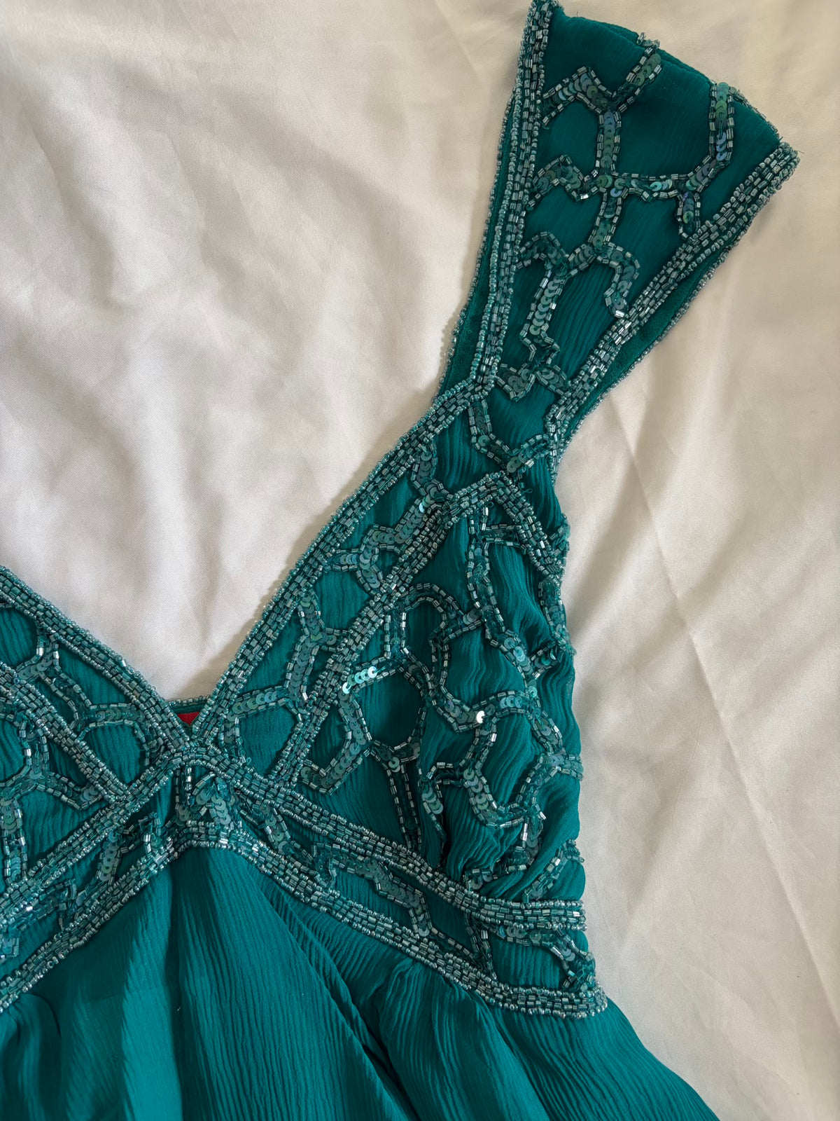 Vintage 2000s Aftershock Silk Teal Beaded Blouse