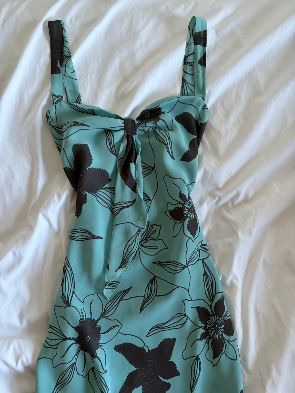 Vintage Y2K turquoise and brown floral romantic floaty midi dress