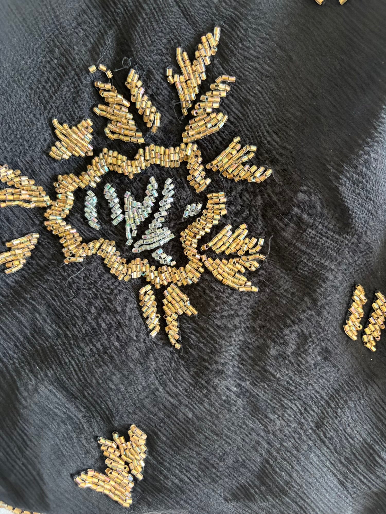 Vintage Y2K Aftershock Silk Black Cami with Gold and Silver Beads and Sequins