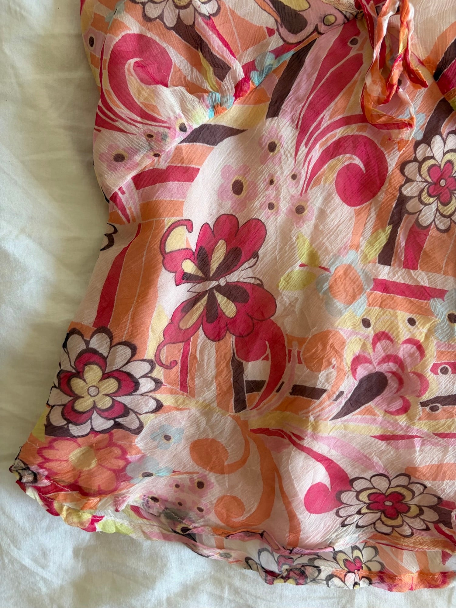 Vintage Y2K Italian silk butterfly and floral cami with lace bust
